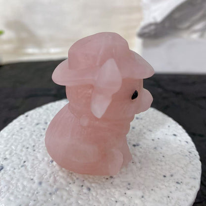 Rose Quartz Cowboy Bull Carving