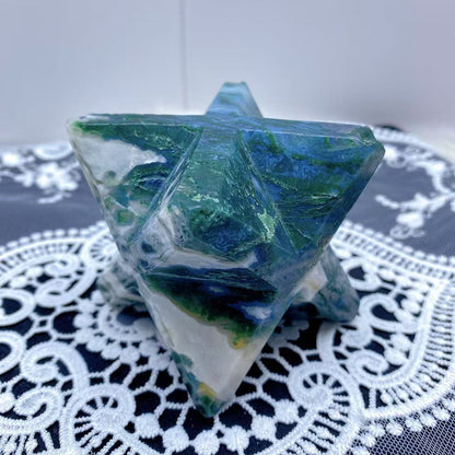 Moss Agate Geode Merkaba