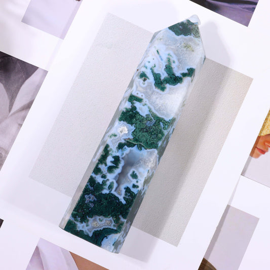 Moss Agate Crystal Tower