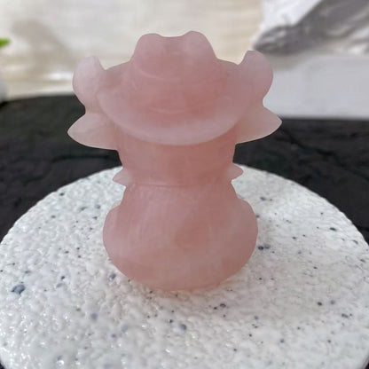 Rose Quartz Cowboy Bull Carving