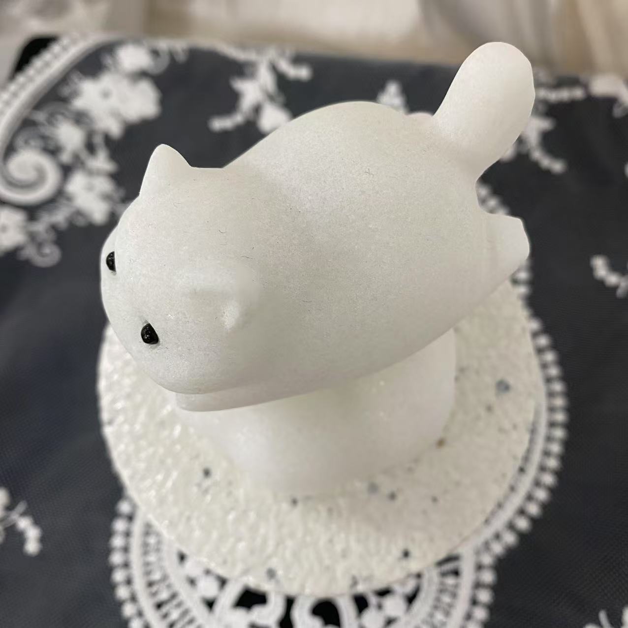 White Jade Spinning Lounging Cat Carving