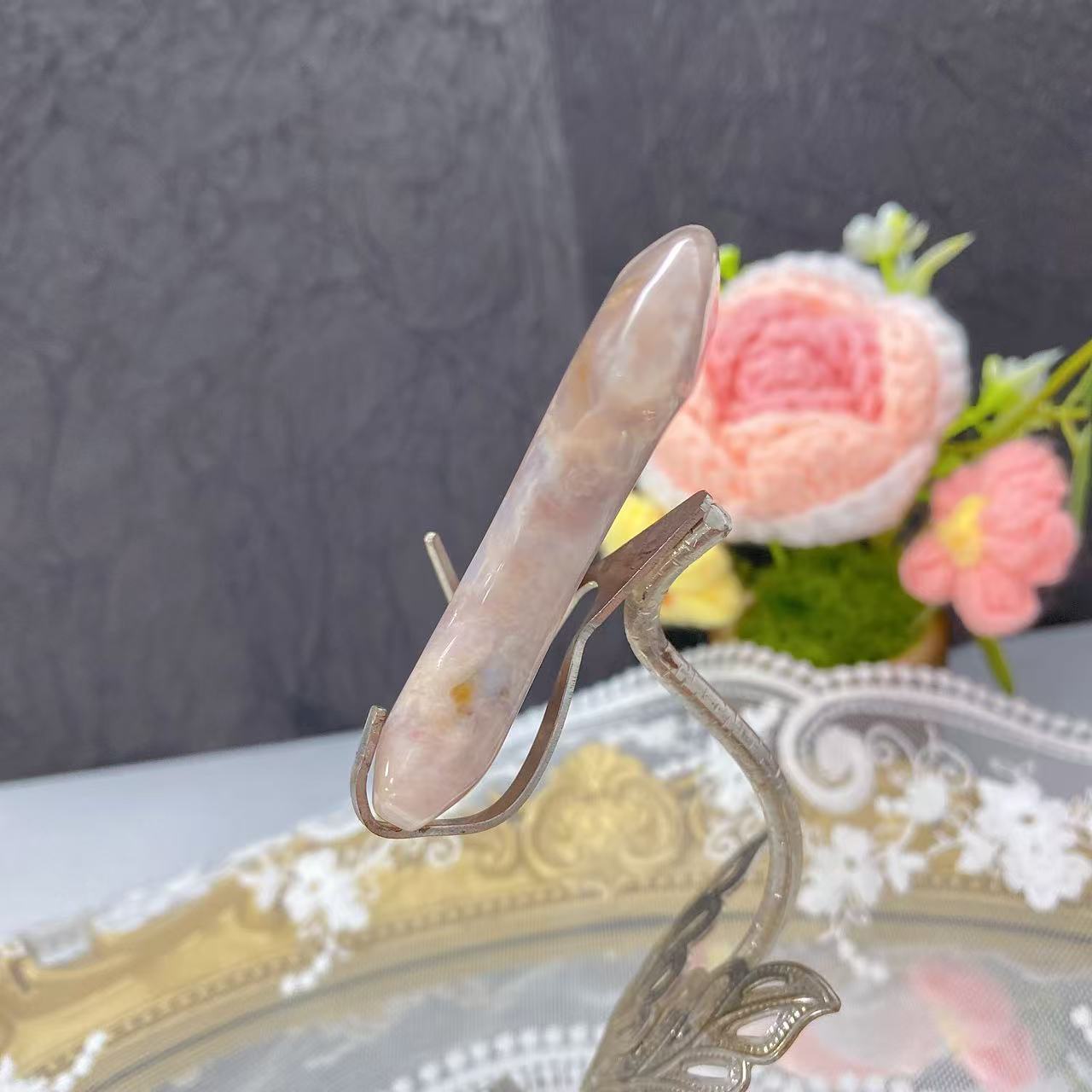 Pink Amethyst Flower Agate Moon Carving