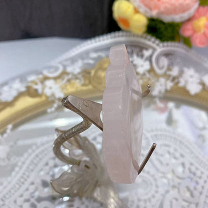 Rose Quartz Flat Owl Carving