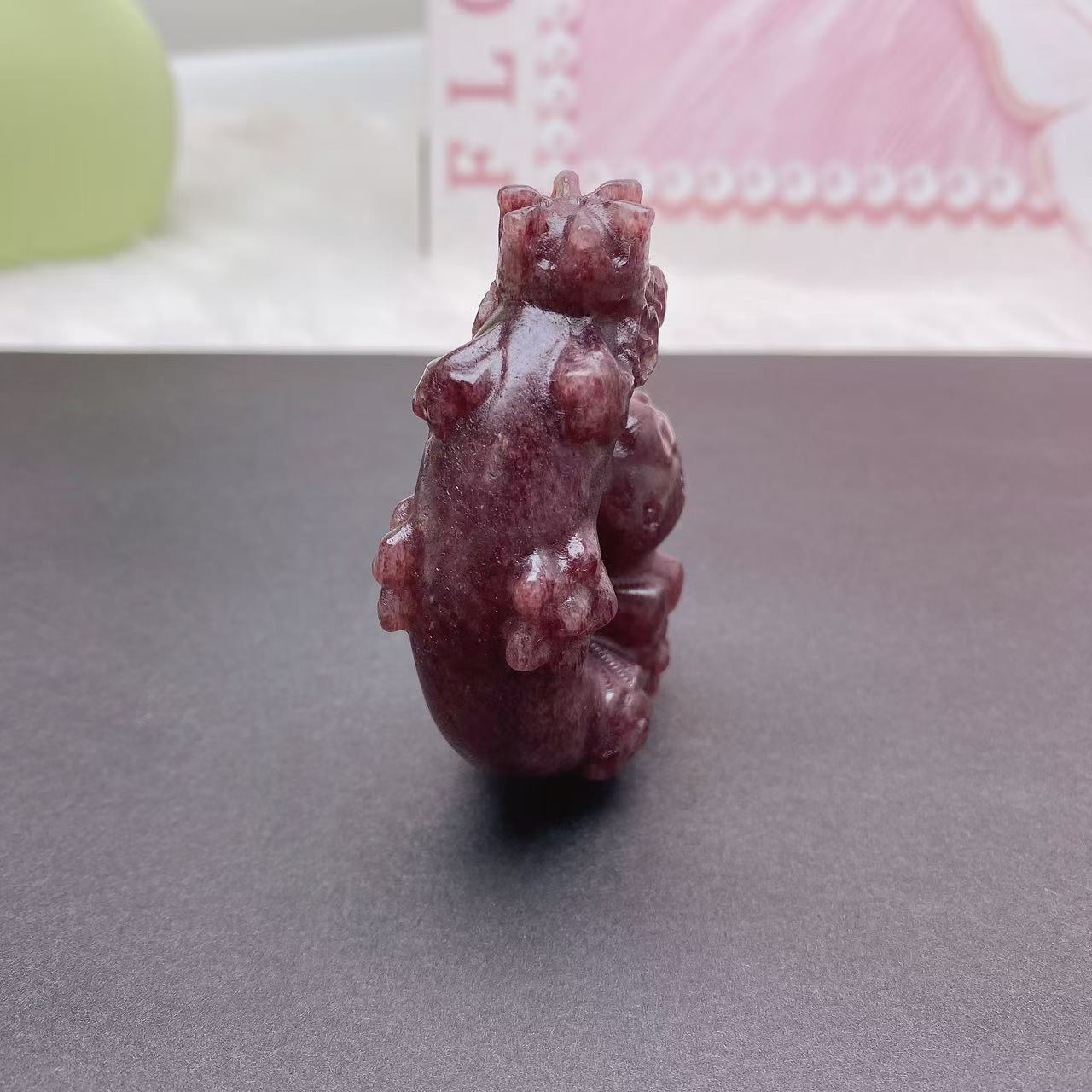 Strawberry Quartz Moon Hello Kitty Carving
