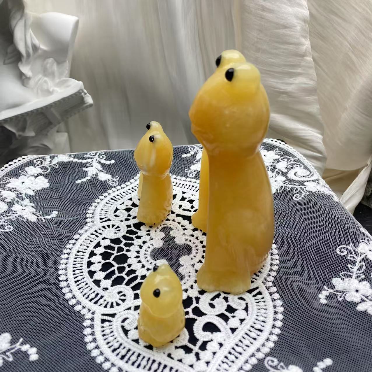 Yellow Calcite Frog Nesting Doll Carving