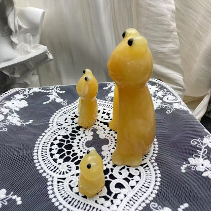 Yellow Calcite Frog Nesting Doll Carving