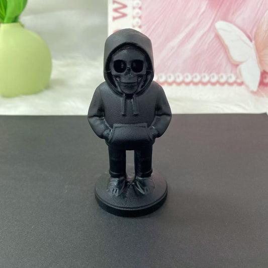 Black Obsidian Skull Figure Carving