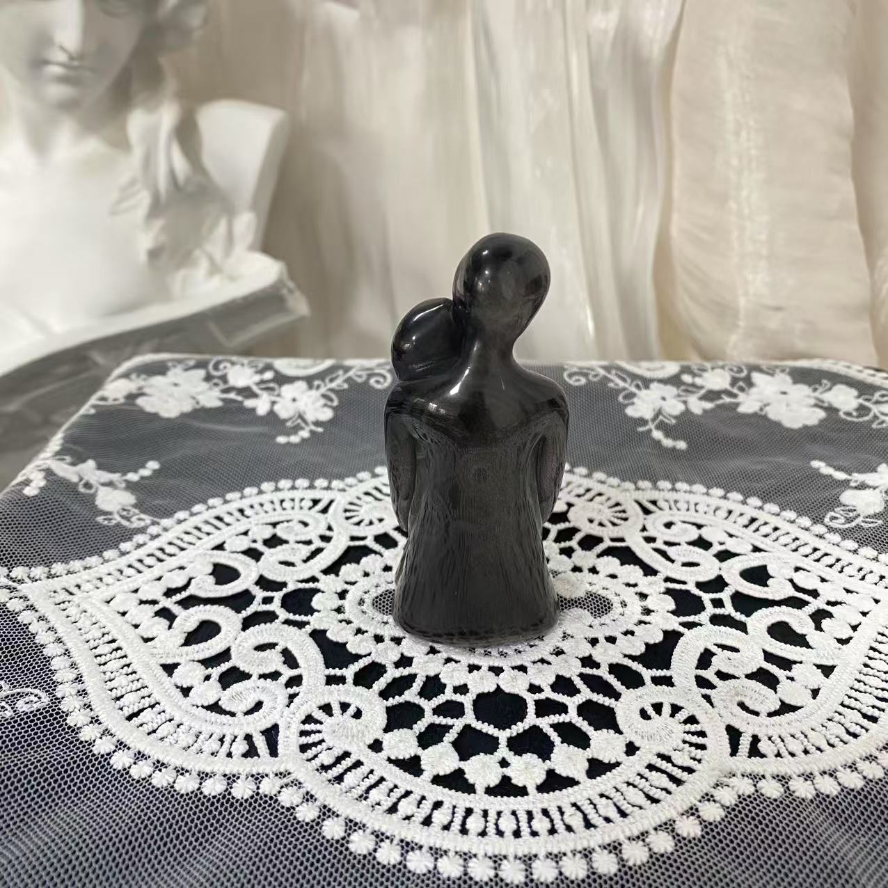 Silver Obsidian Lovers Carving