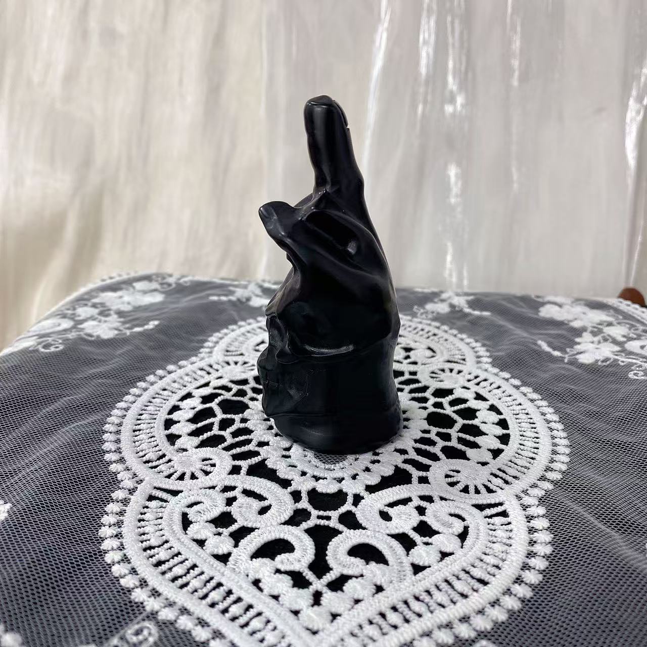 Black Obsidian Finger Skull Carving