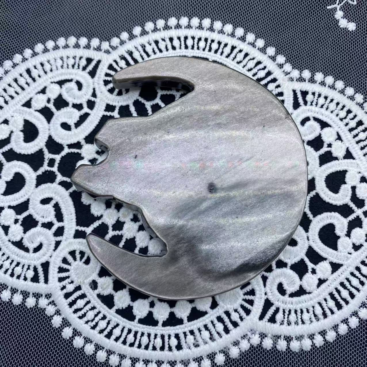 Silver Obsidian Moon Pegasus Carving