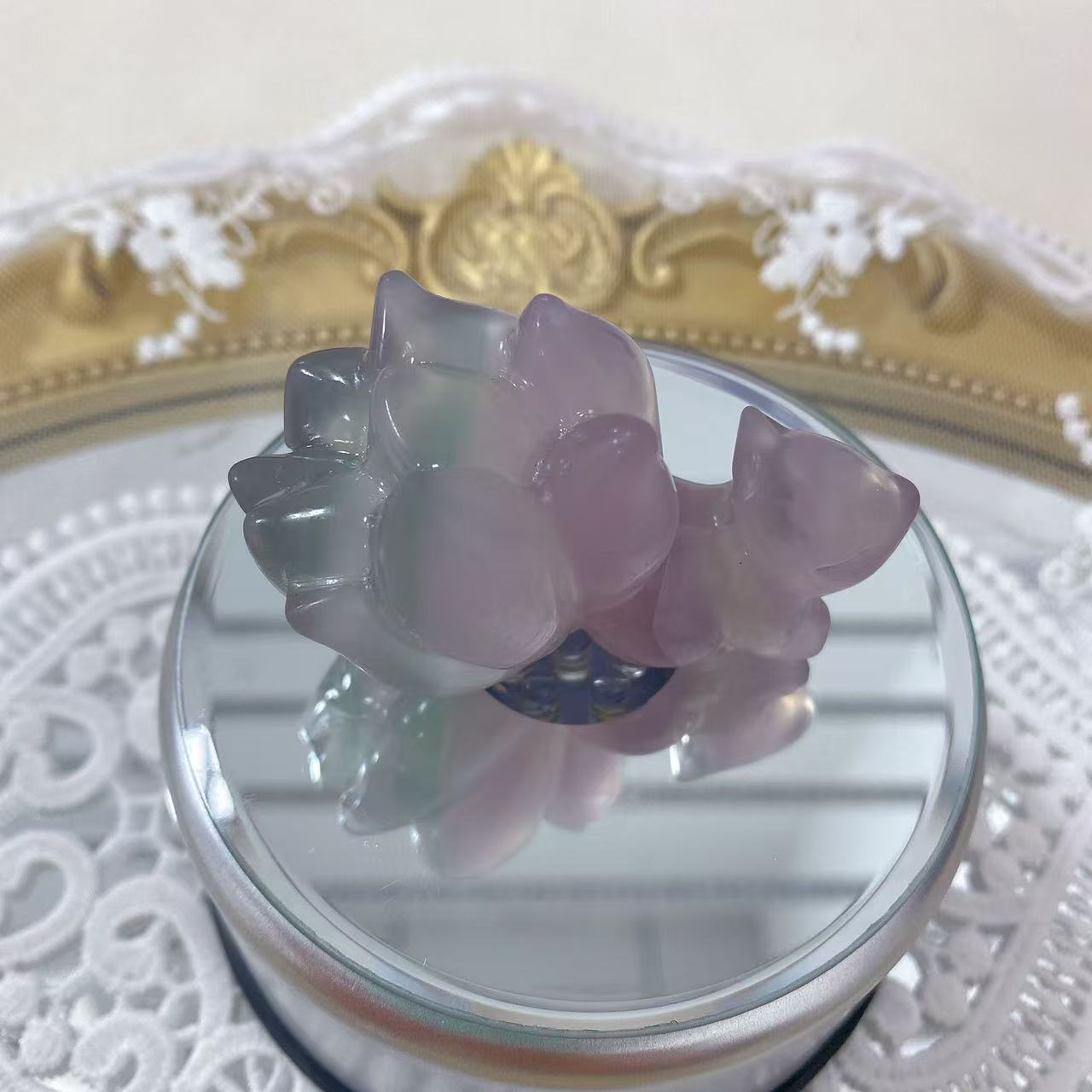 Lavender Fluorite Nine-Tailed Fox Carving