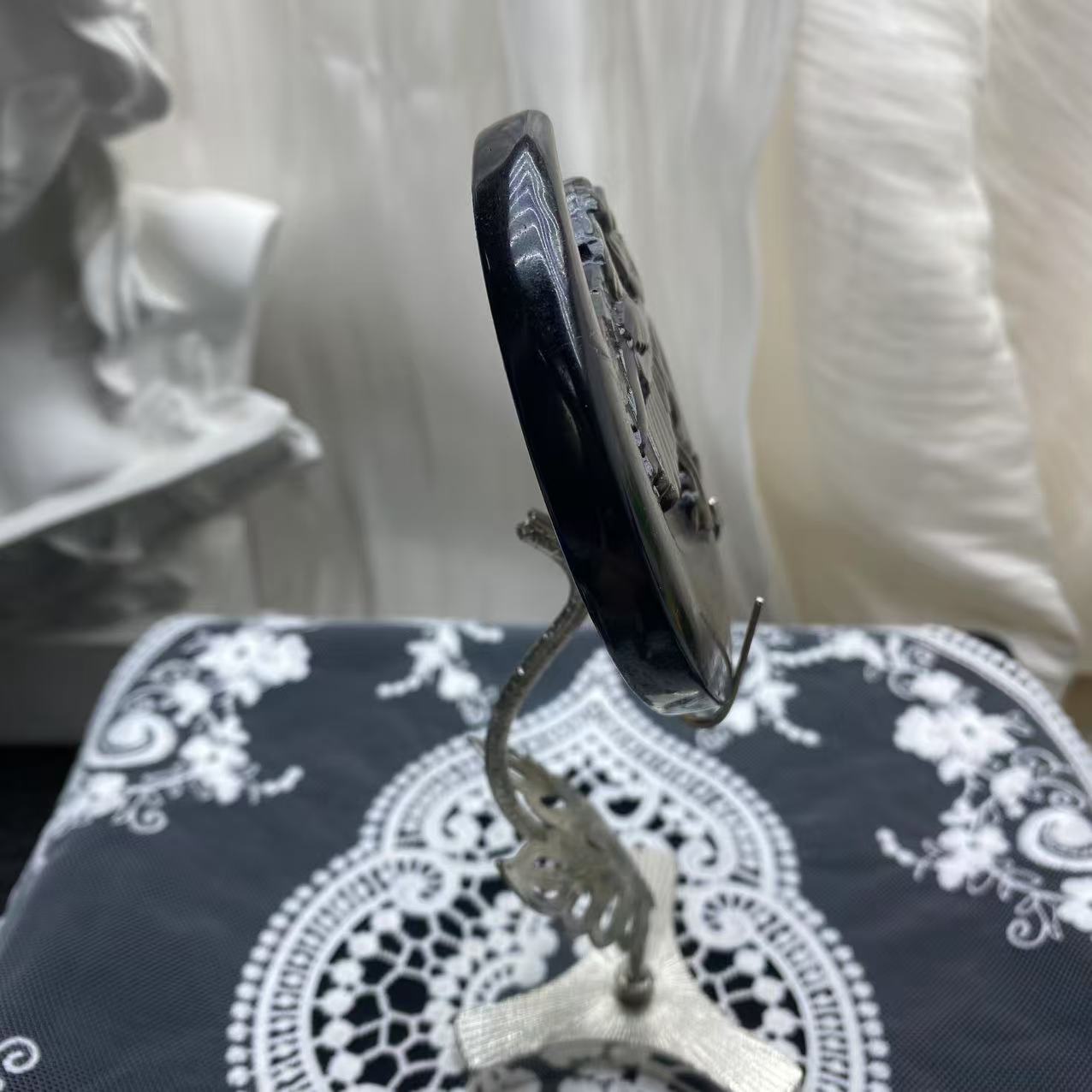Silver Obsidian Moon Pegasus Carving
