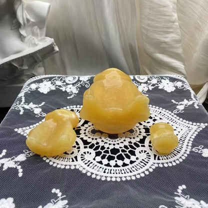 Yellow Calcite Frog Nesting Doll Carving