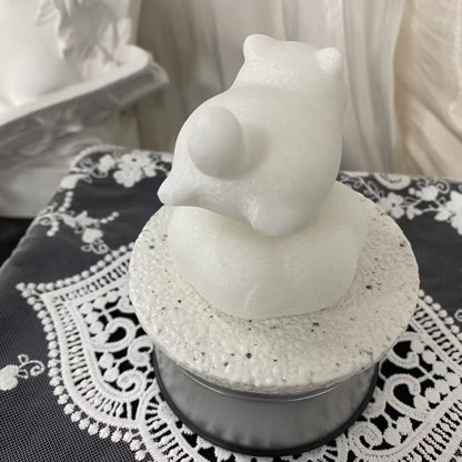 White Jade Spinning Lounging Cat Carving