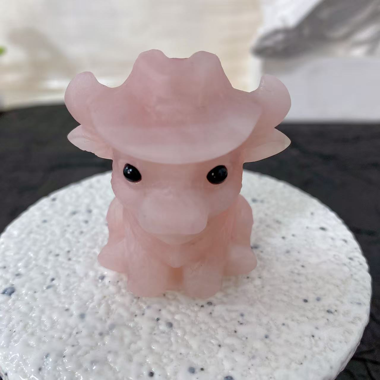 Rose Quartz Cowboy Bull Carving