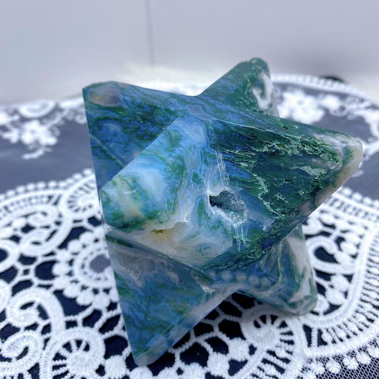 Moss Agate Geode Merkaba