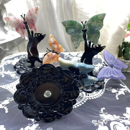Crystal Cat Catching Butterfly Carving