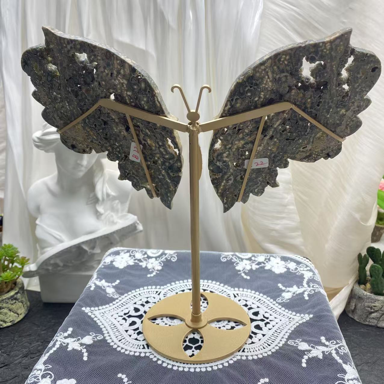 Ocean Jasper Geode Butterfly Wing Carving