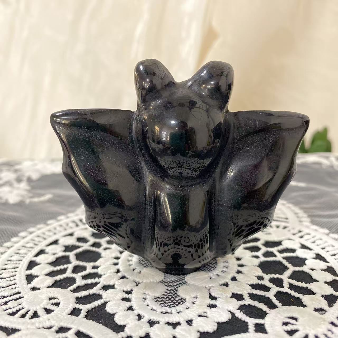 Black Obsidian Bat Carving