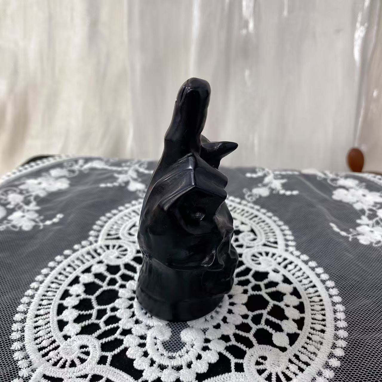 Black Obsidian Finger Skull Carving
