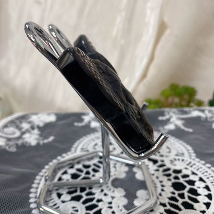 Silver Obsidian Butterfly Skull Carving