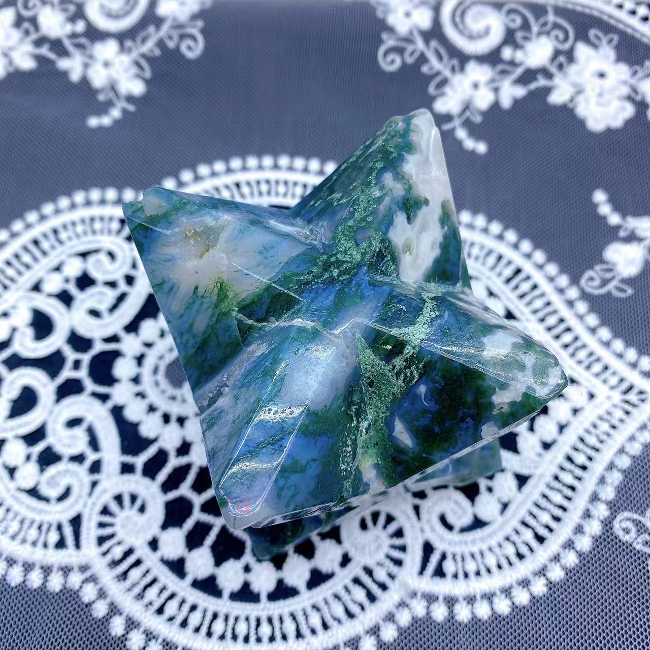 Moss Agate Geode Merkaba