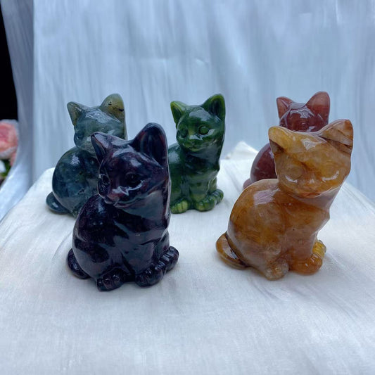 Tilted Head Cat Crystal Carving