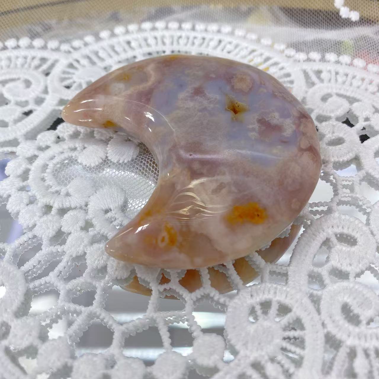 Pink Amethyst Flower Agate Moon Carving