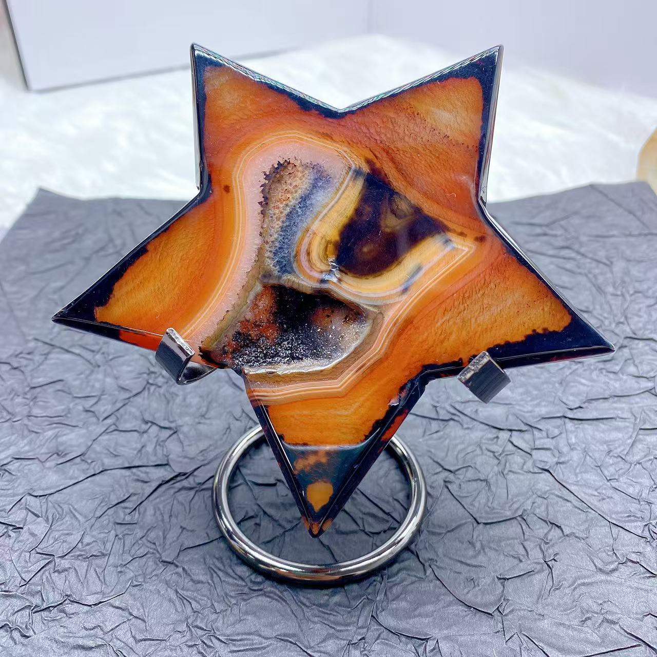 Black Red Agate Geode Star