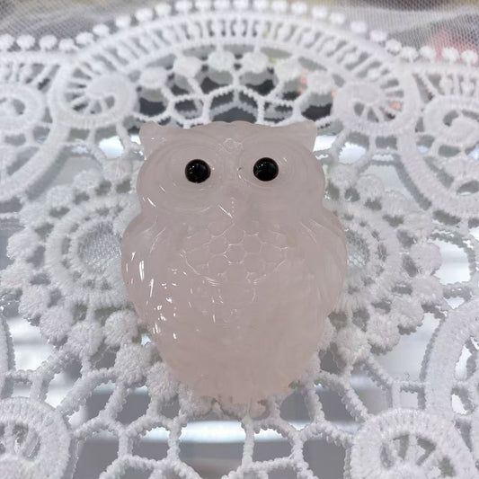Rose Quartz Flat Owl Carving