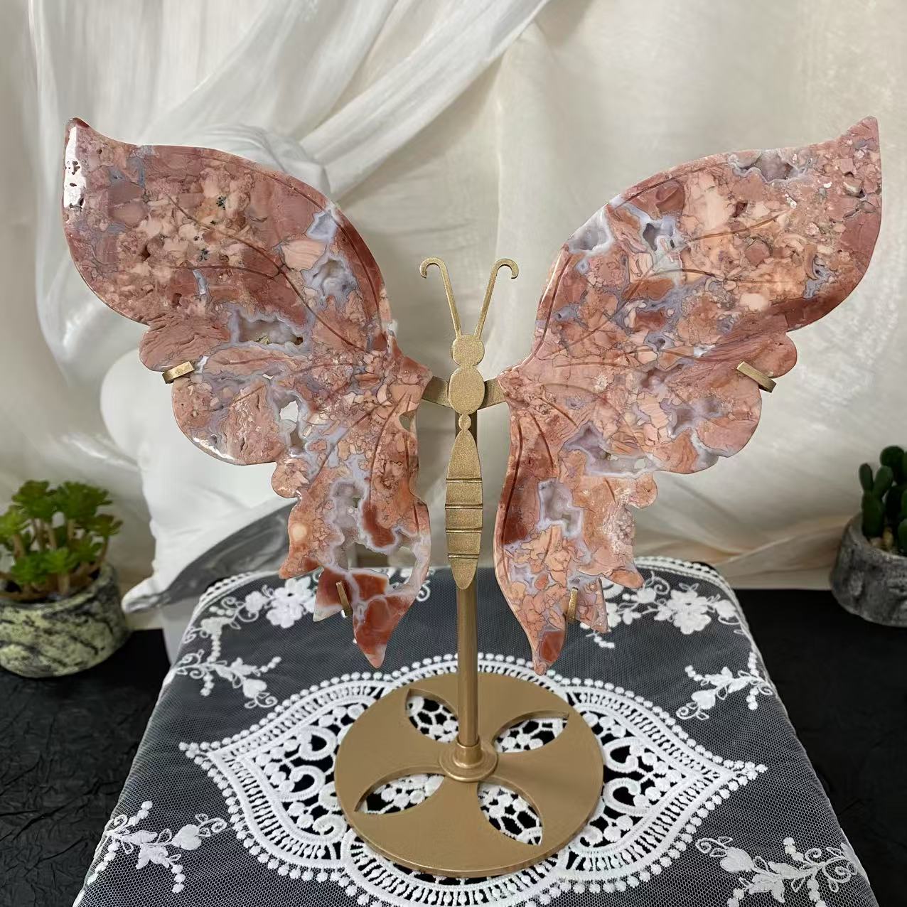Pink Agate Butterfly Wings Carving