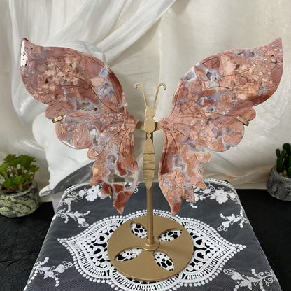Pink Agate Butterfly Wings Carving