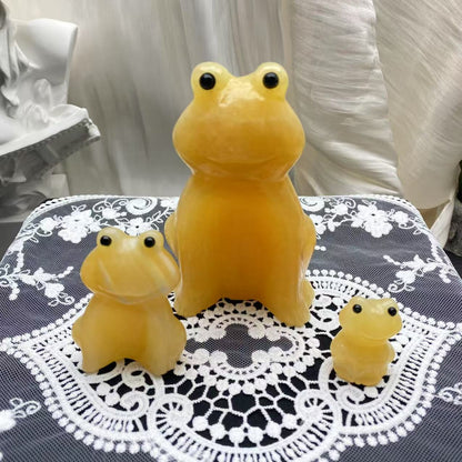 Yellow Calcite Frog Nesting Doll Carving