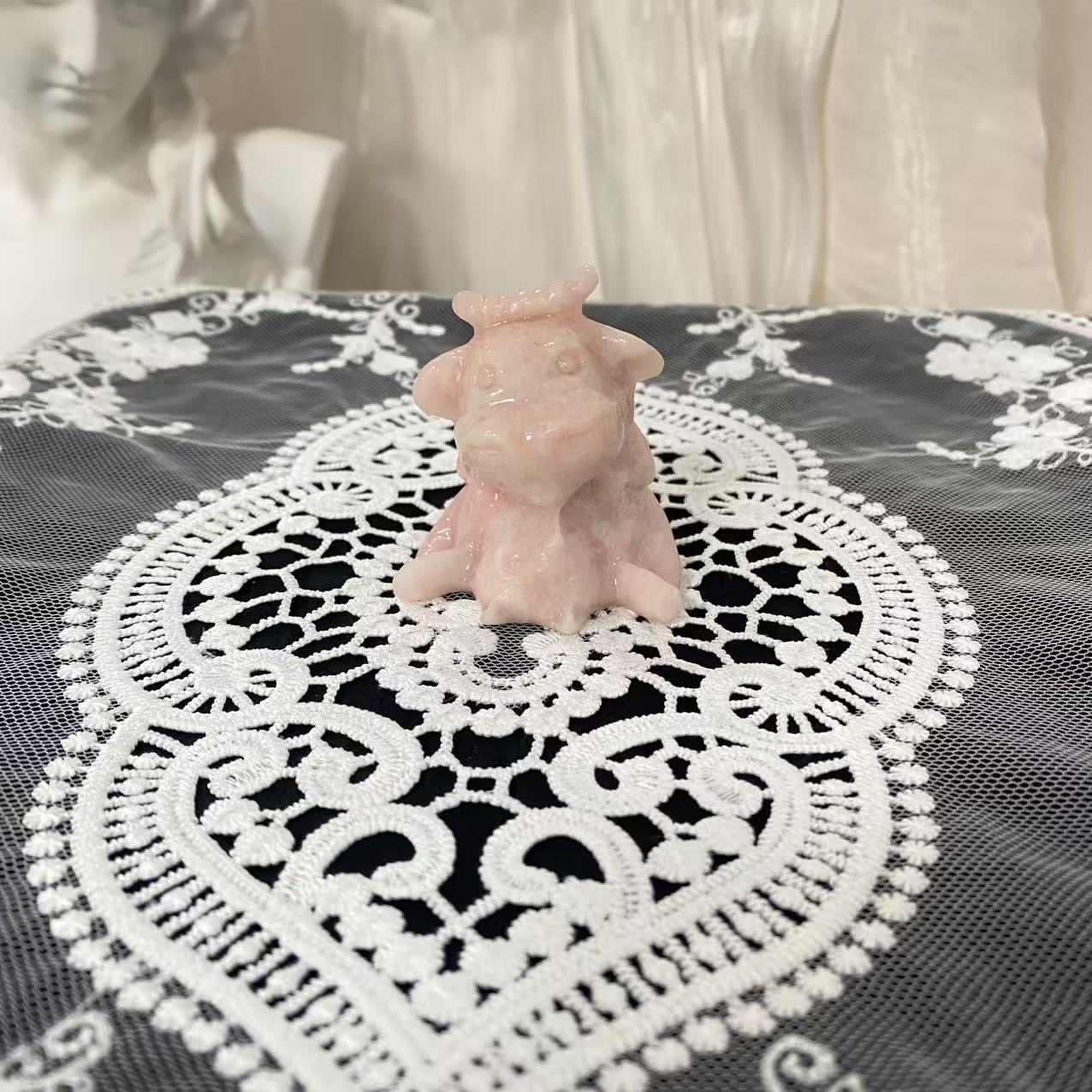 Pink Opal Bull Carving
