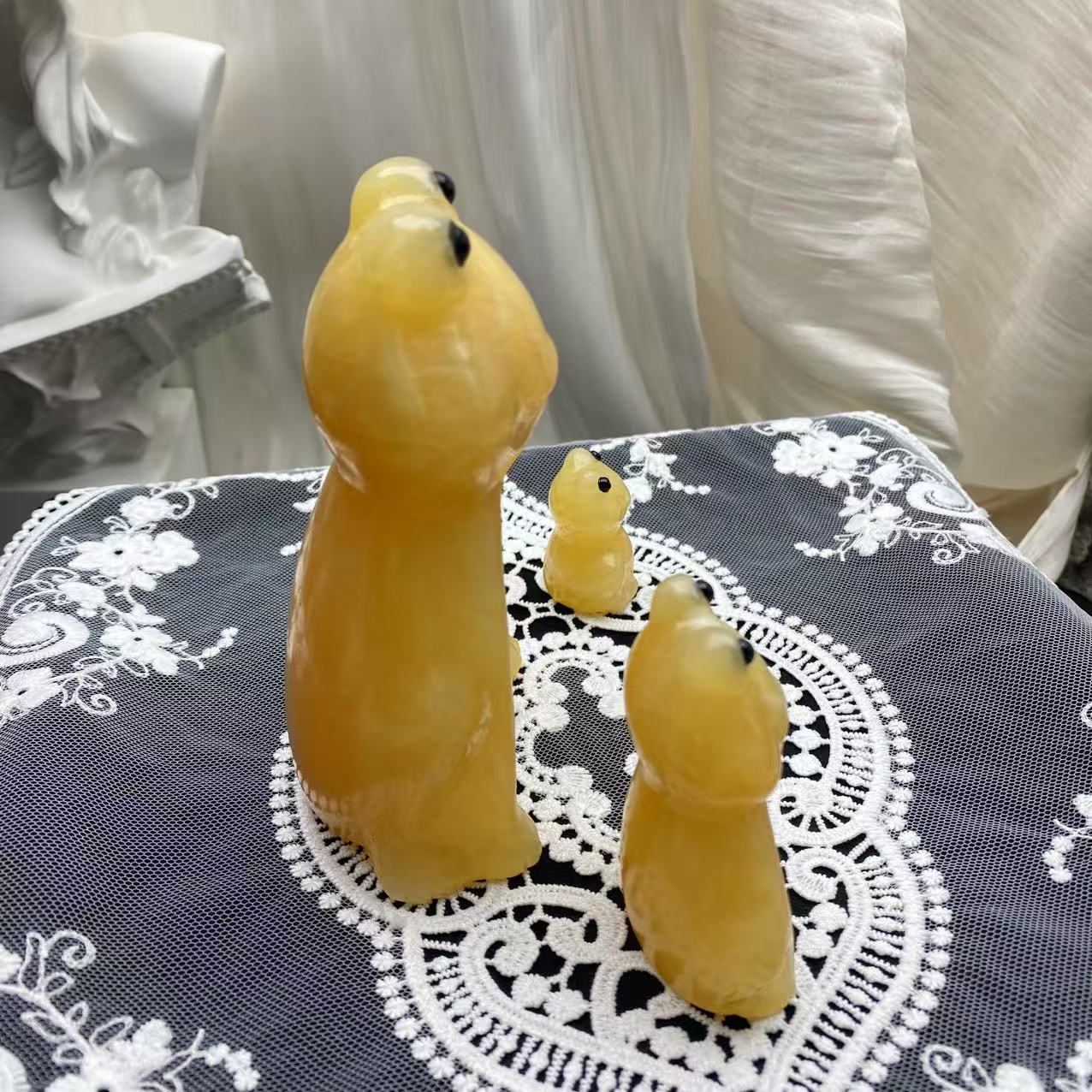 Yellow Calcite Frog Nesting Doll Carving