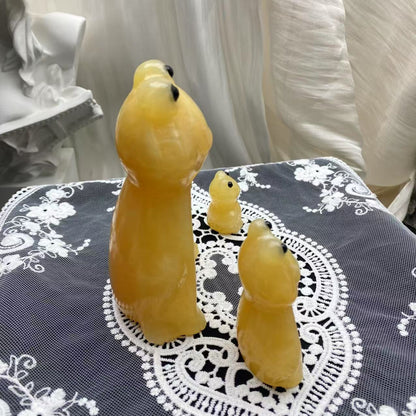 Yellow Calcite Frog Nesting Doll Carving