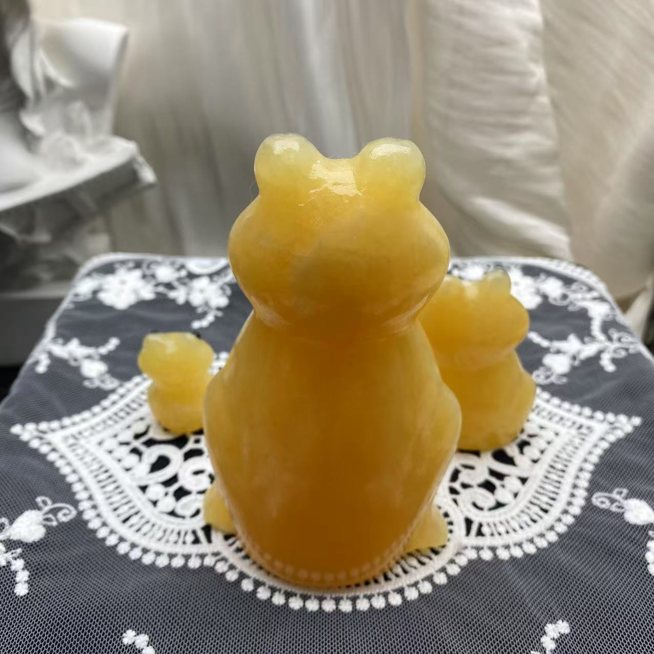 Yellow Calcite Frog Nesting Doll Carving